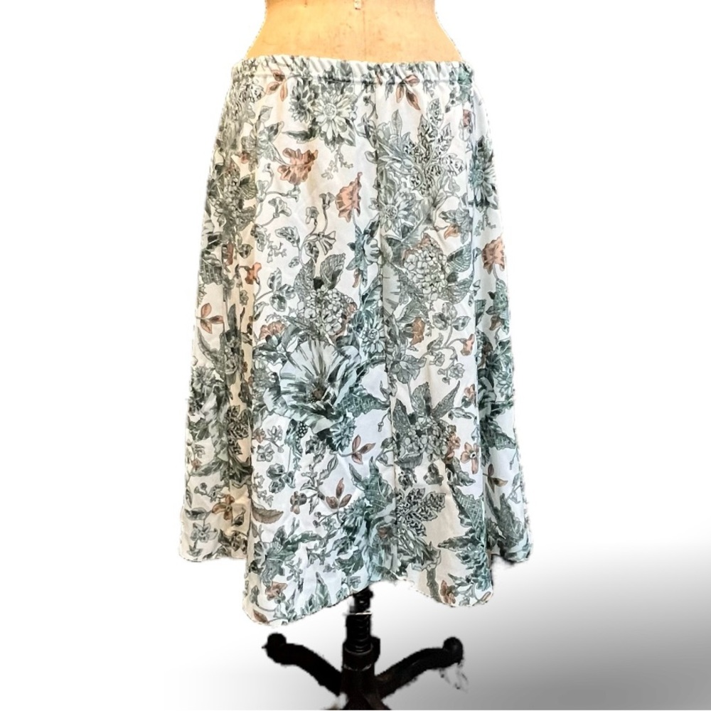 VINTAGE 70s floral‎ midi skirt polyester elastic pull on waist abstract flowers